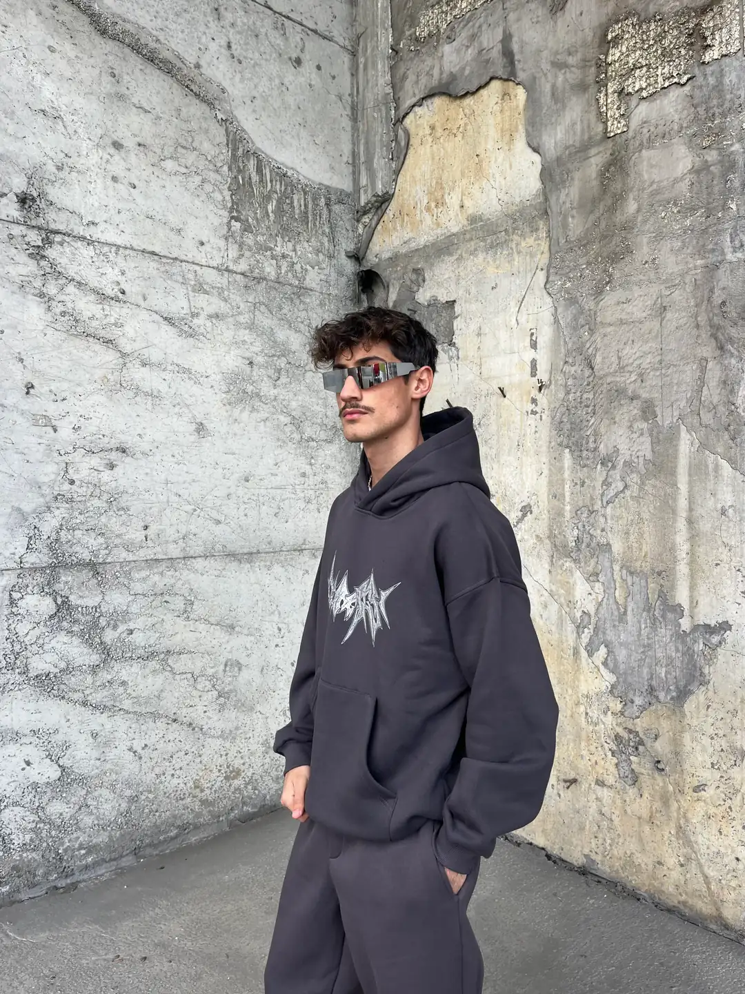 Çamur Baskılı Premium Füme Sweatshirt