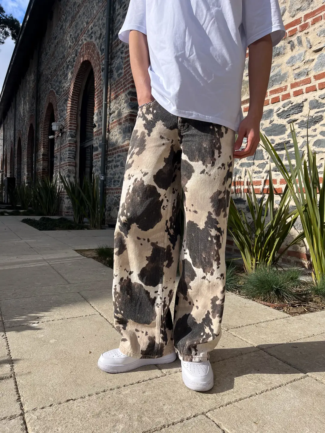 Rodeo Cow Desen Wide Leg Pantolon