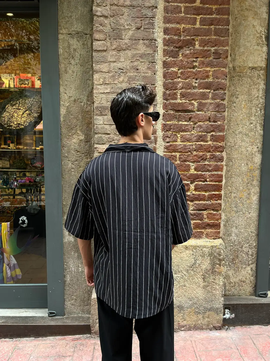 Basic Retro Çizgili Kısa kollu Gömlek