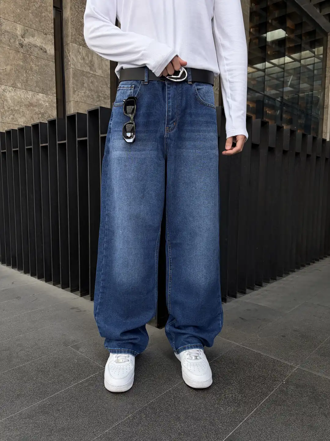Yıkamalı Mavi Baggy Jean
