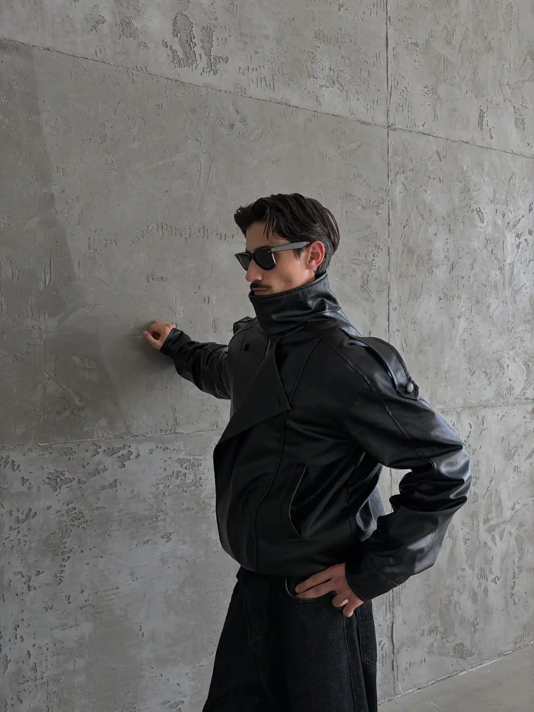 RELAXED FIT DERİ BIKER CEKET
