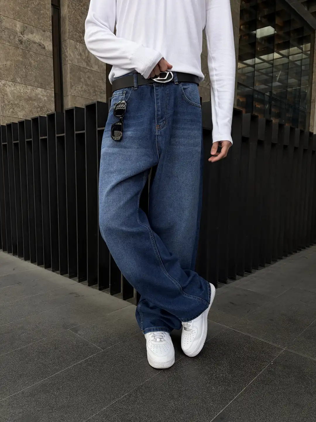 Yıkamalı Mavi Baggy Jean