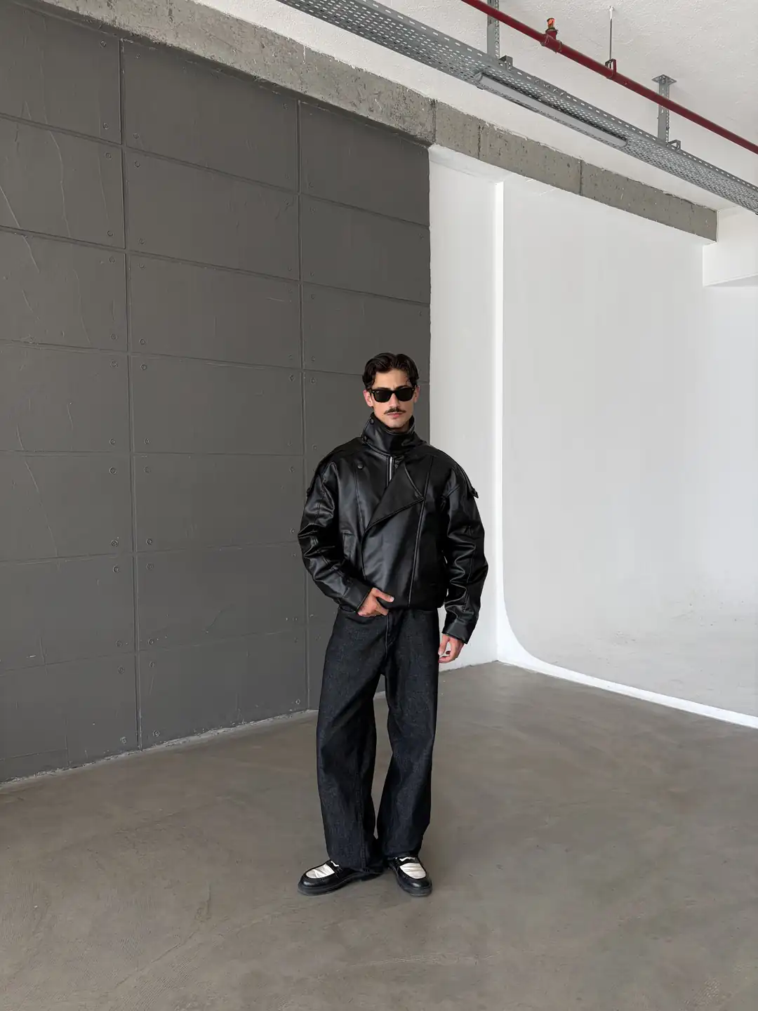 RELAXED FIT DERİ BIKER CEKET