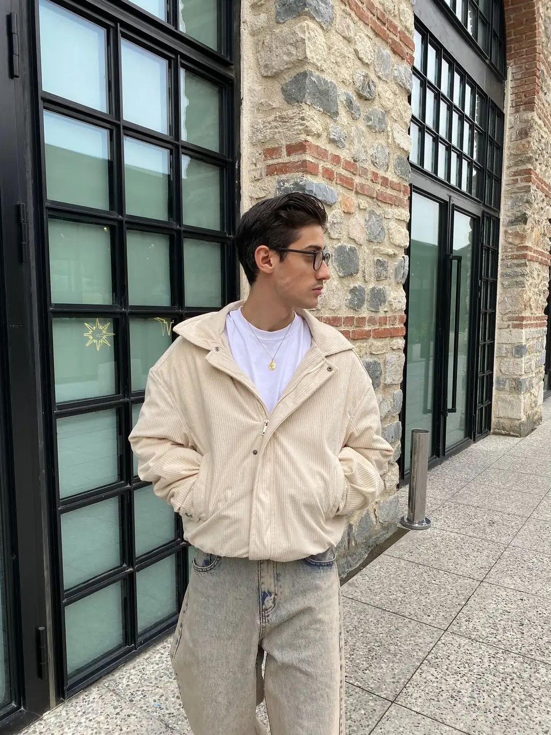 Krem Kadife Bomber Ceket