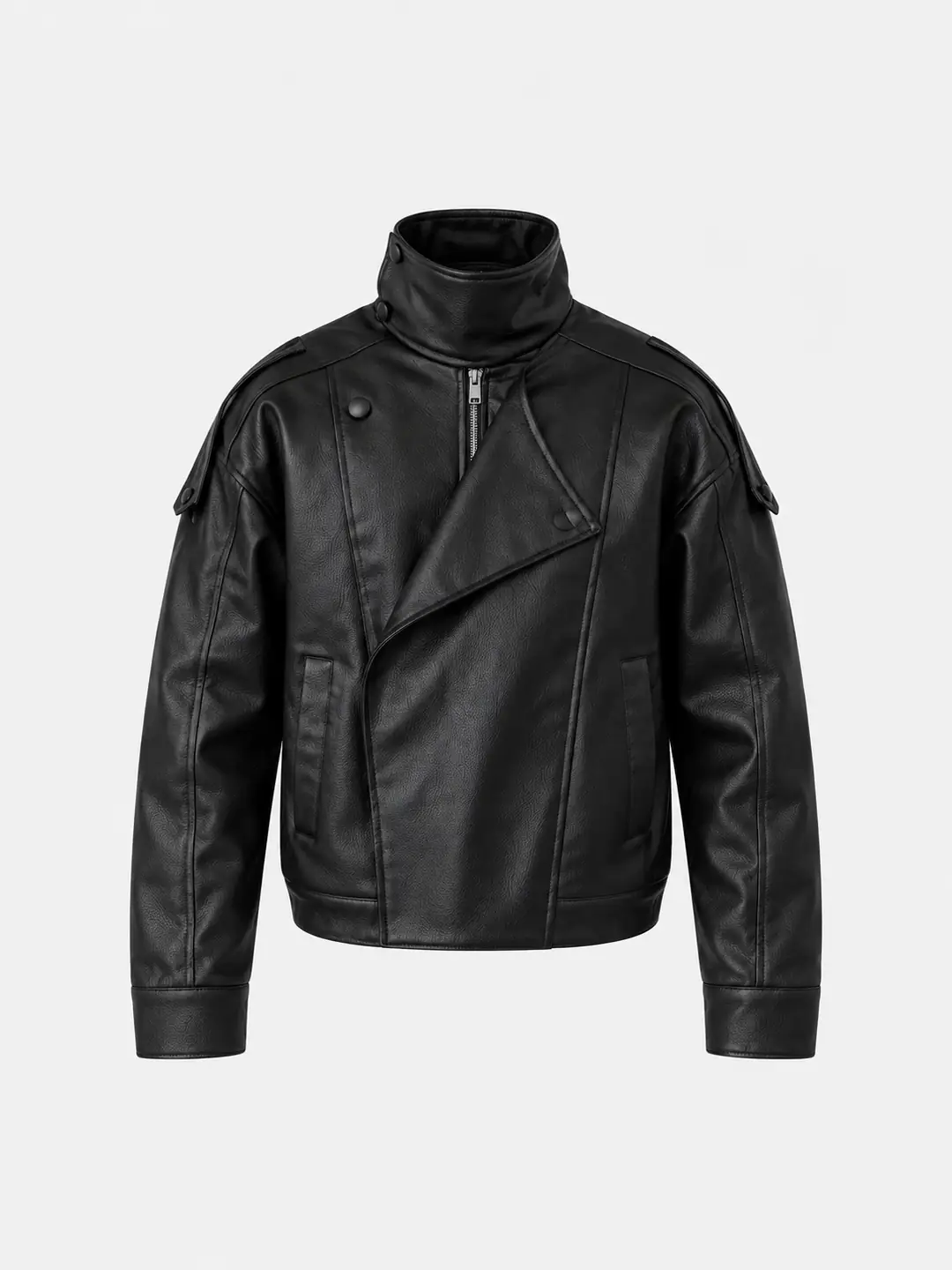 Ürün görseli: RELAXED FIT DERİ BIKER CEKET - Siyah
