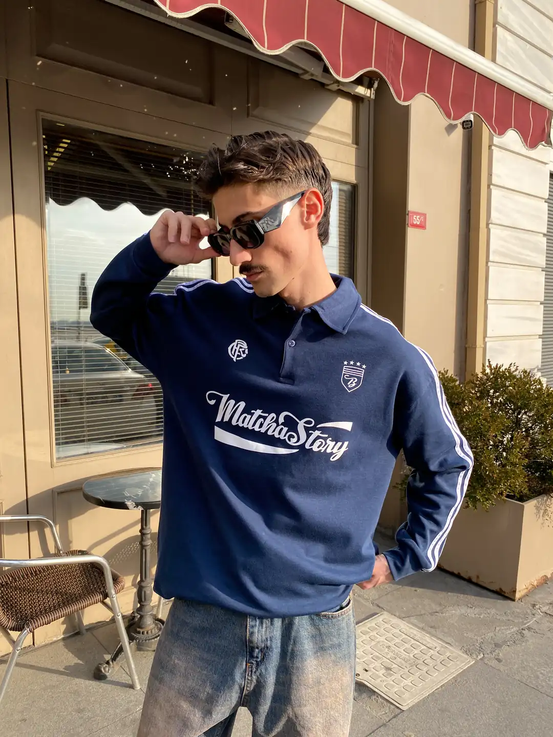 Ürün görseli: Polo Yaka Matcha Story Uzun Kollu Sweatshirt - Mavi