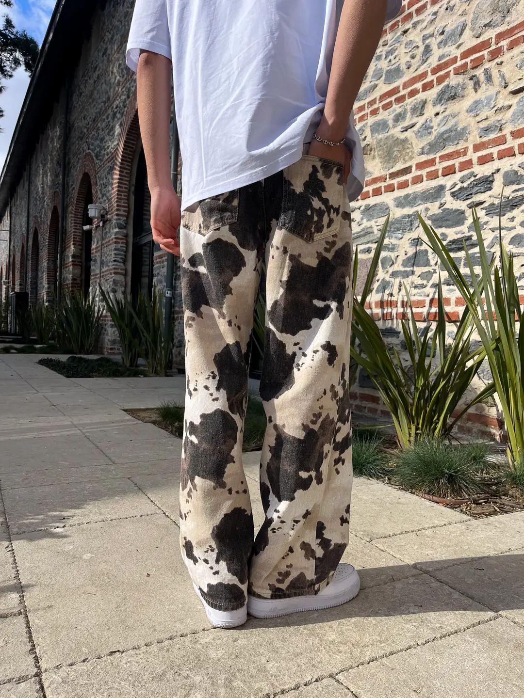 Rodeo Cow Desen Wide Leg Pantolon