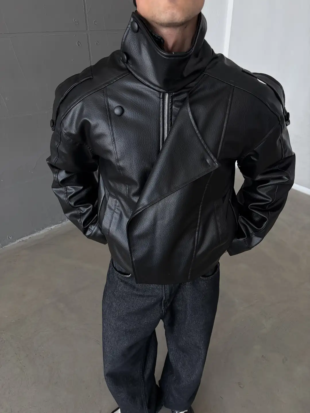 RELAXED FIT DERİ BIKER CEKET