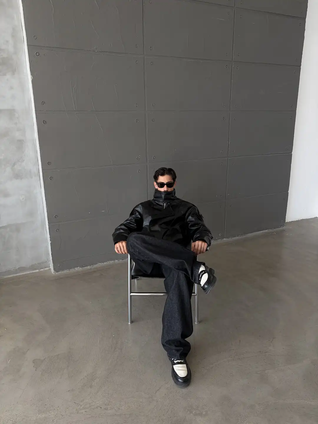 RELAXED FIT DERİ BIKER CEKET
