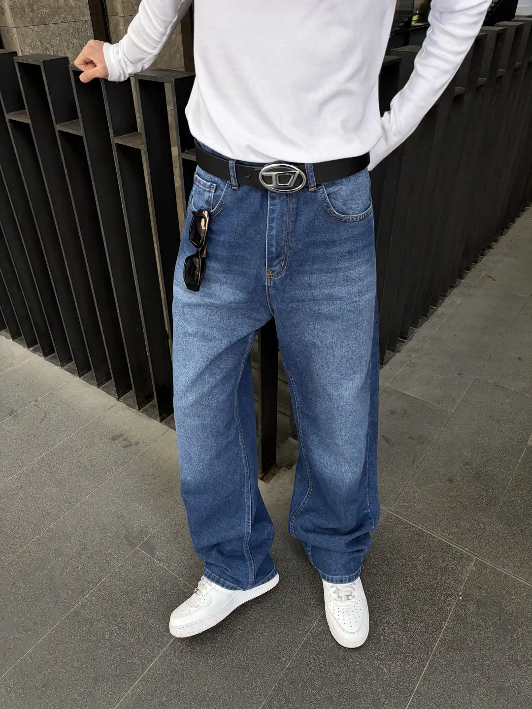 Yıkamalı Mavi Baggy Jean