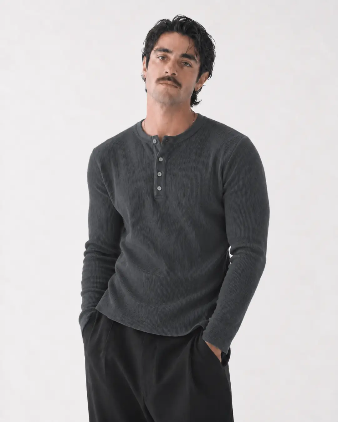 Ürün görseli: Uzun kollu henley slim fit tişört - Antrasit