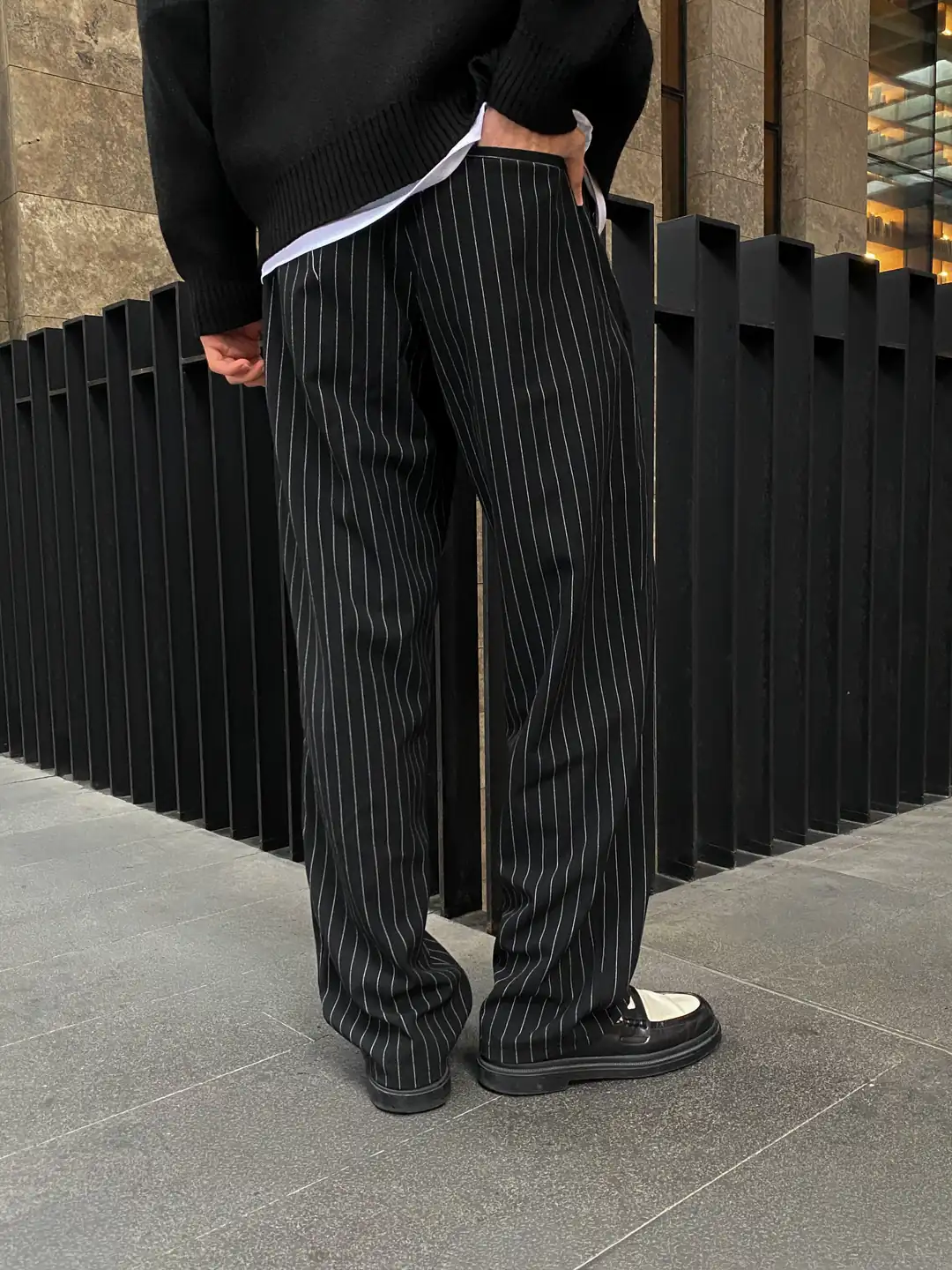 Çizgili Baggy Kumaş Pantolon